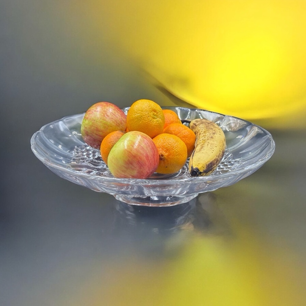 Vintage Glass Fruit Garland Torte Plate. Pedestal Footed Glass Serving Plate